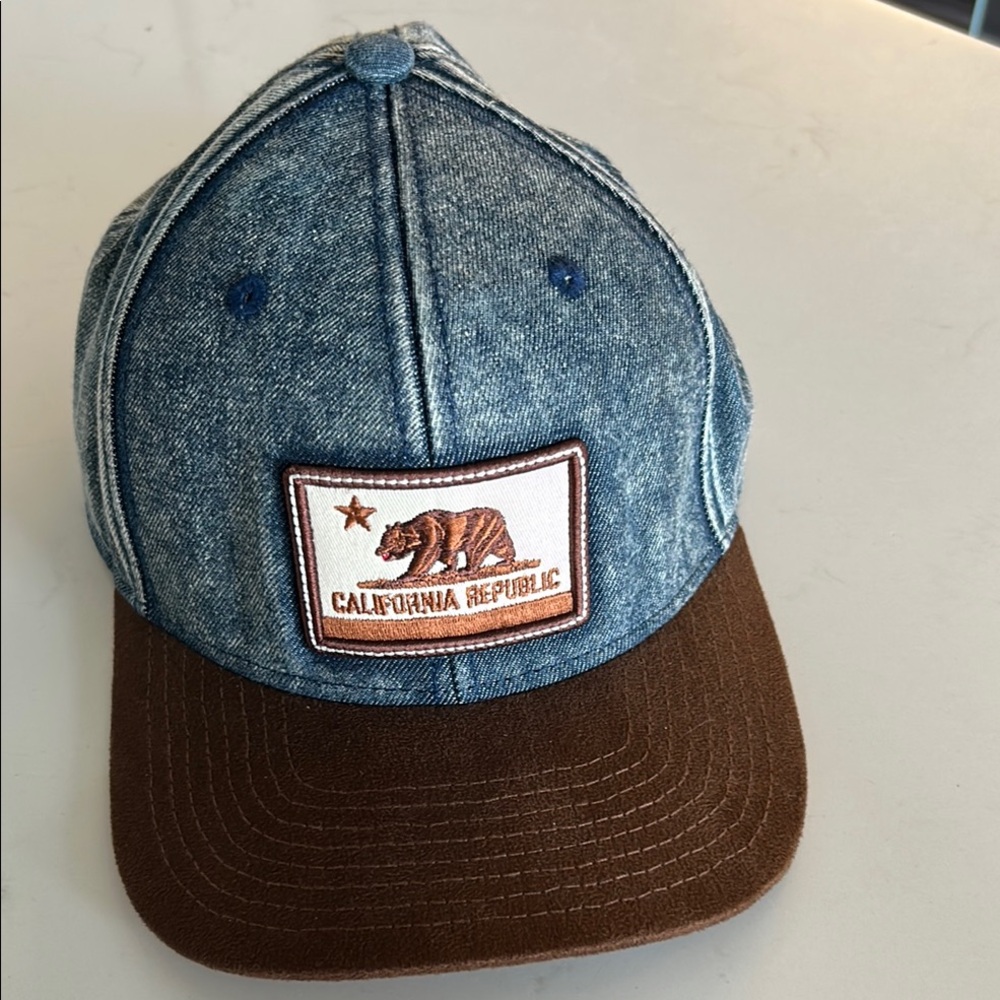 Denim and Brown California Republic Cap